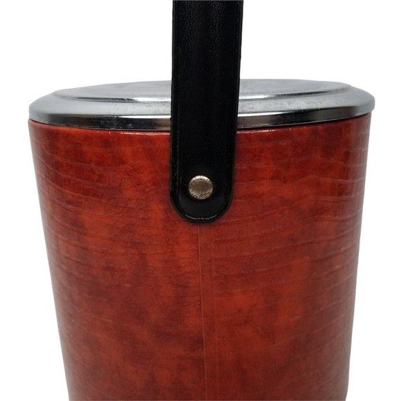 Vintage 1960s Irvinware Ice Bucket Faux Alligator Cocktail Bar Ware Brown MCM - Picture 8 of 11